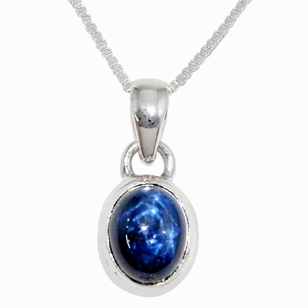 3.97cts natural blue star sapphire 925 sterling silver 18' chain pendant r36411