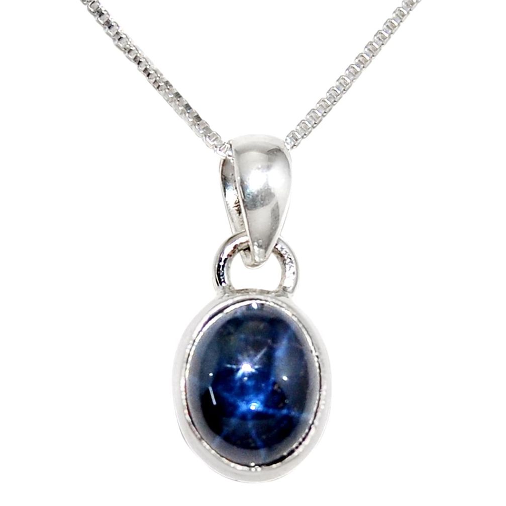 4.03cts natural blue star sapphire 925 sterling silver 18' chain pendant r36412