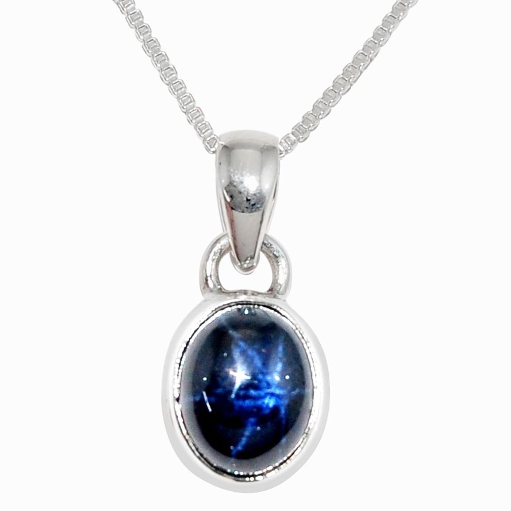 4.22cts natural blue star sapphire 925 sterling silver 18' chain pendant r36417