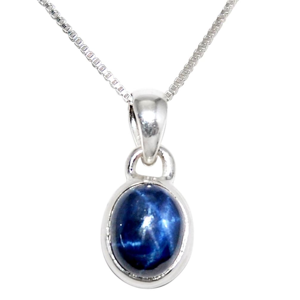 3.84cts natural blue star sapphire 925 sterling silver 18' chain pendant r36429