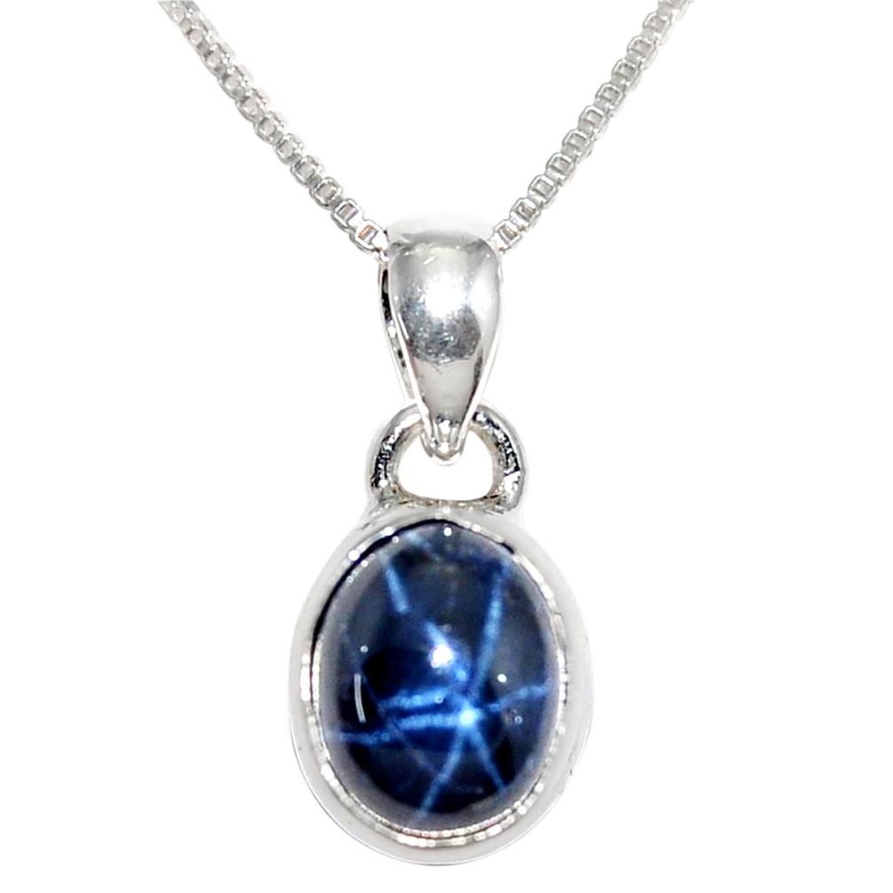 4.25cts natural blue star sapphire 925 sterling silver 18' chain pendant r36430