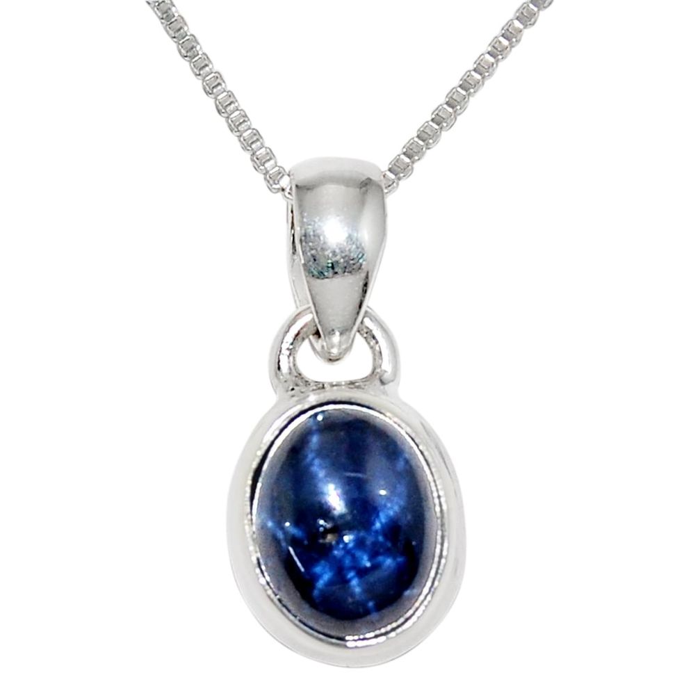 4.02cts natural blue star sapphire 925 sterling silver 18' chain pendant r36432