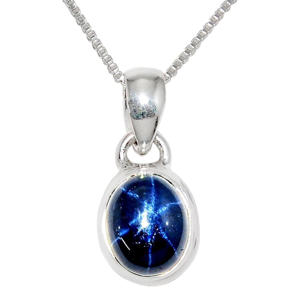 3.86cts natural blue star sapphire 925 sterling silver 18' chain pendant r36436