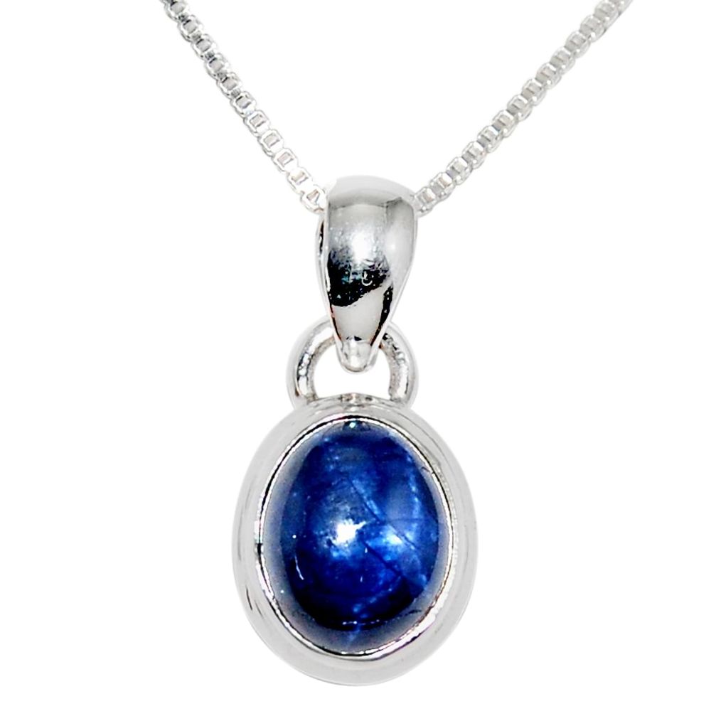 4.20cts natural blue star sapphire 925 sterling silver 18' chain pendant r36439