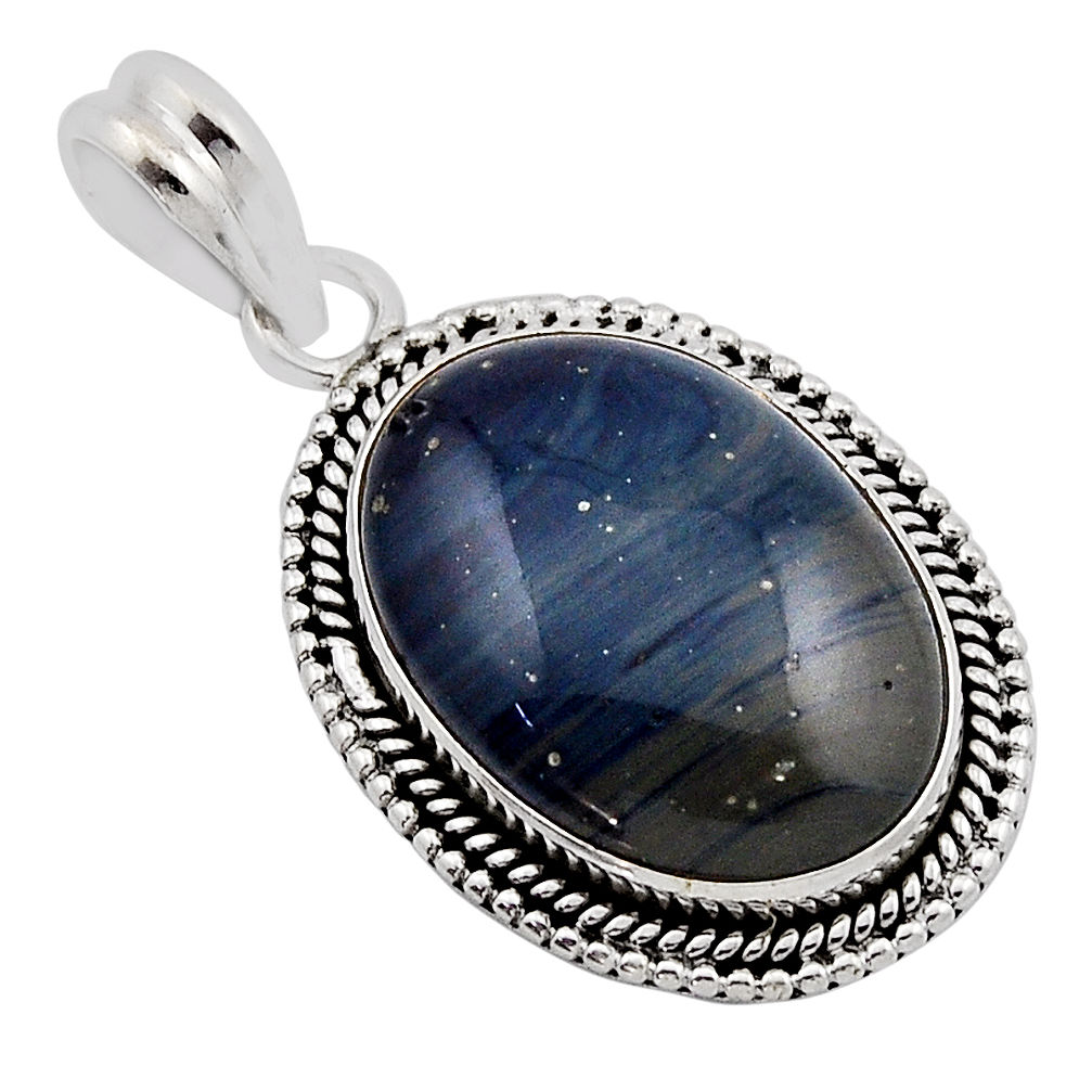 17.42cts natural blue swedish slag 925 sterling silver pendant jewelry n13295