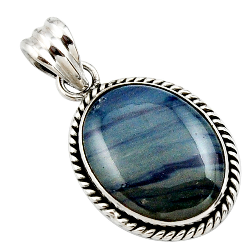 17.22cts natural blue swedish slag 925 sterling silver pendant jewelry r27683