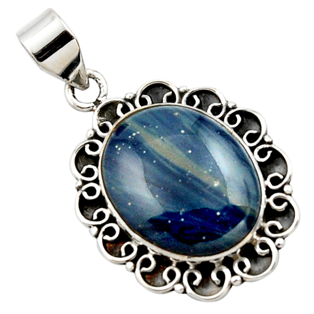 16.18cts natural blue swedish slag 925 sterling silver pendant jewelry r27696