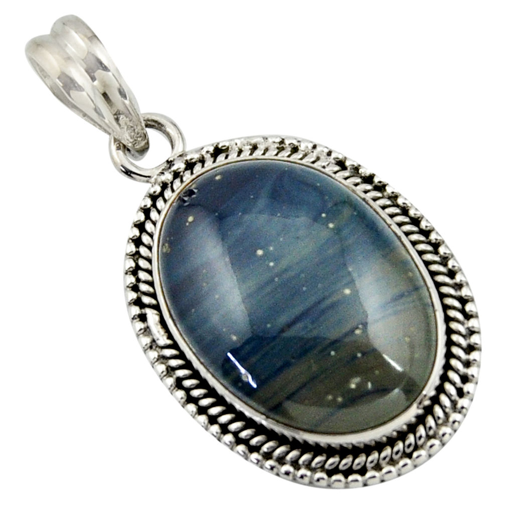 16.17cts natural blue swedish slag 925 sterling silver pendant jewelry r41702