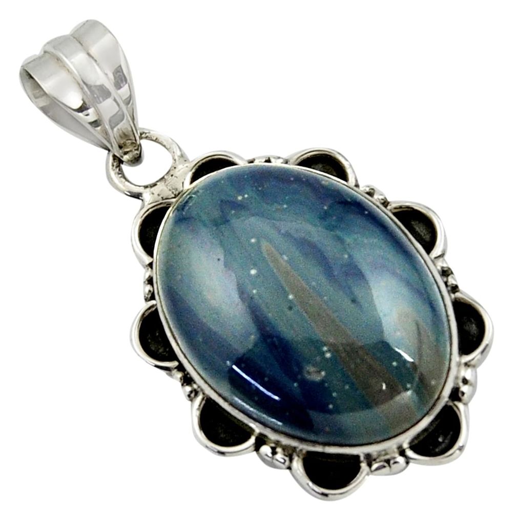 16.54cts natural blue swedish slag 925 sterling silver pendant jewelry r41705