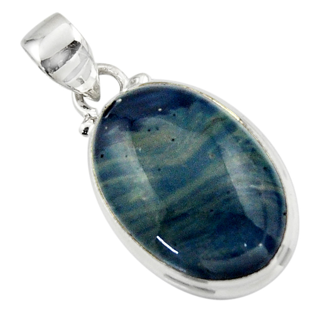 12.15cts natural blue swedish slag 925 sterling silver pendant jewelry r46398