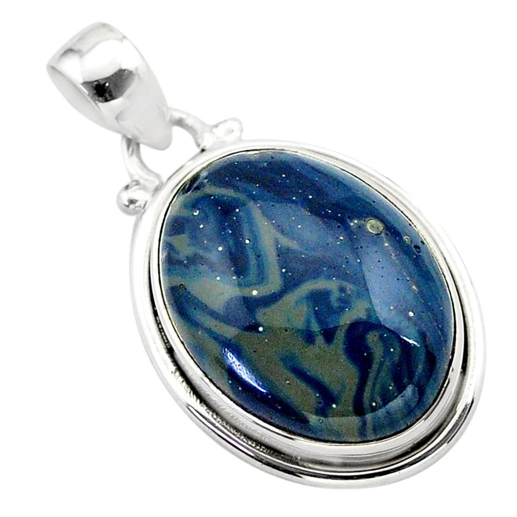 15.08cts natural blue swedish slag 925 sterling silver pendant jewelry t38741