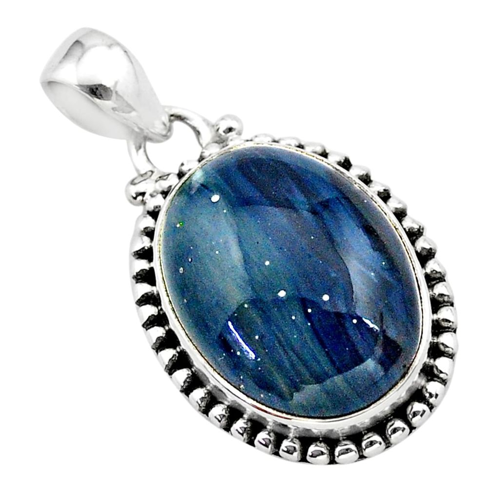 16.01cts natural blue swedish slag 925 sterling silver pendant jewelry t38747