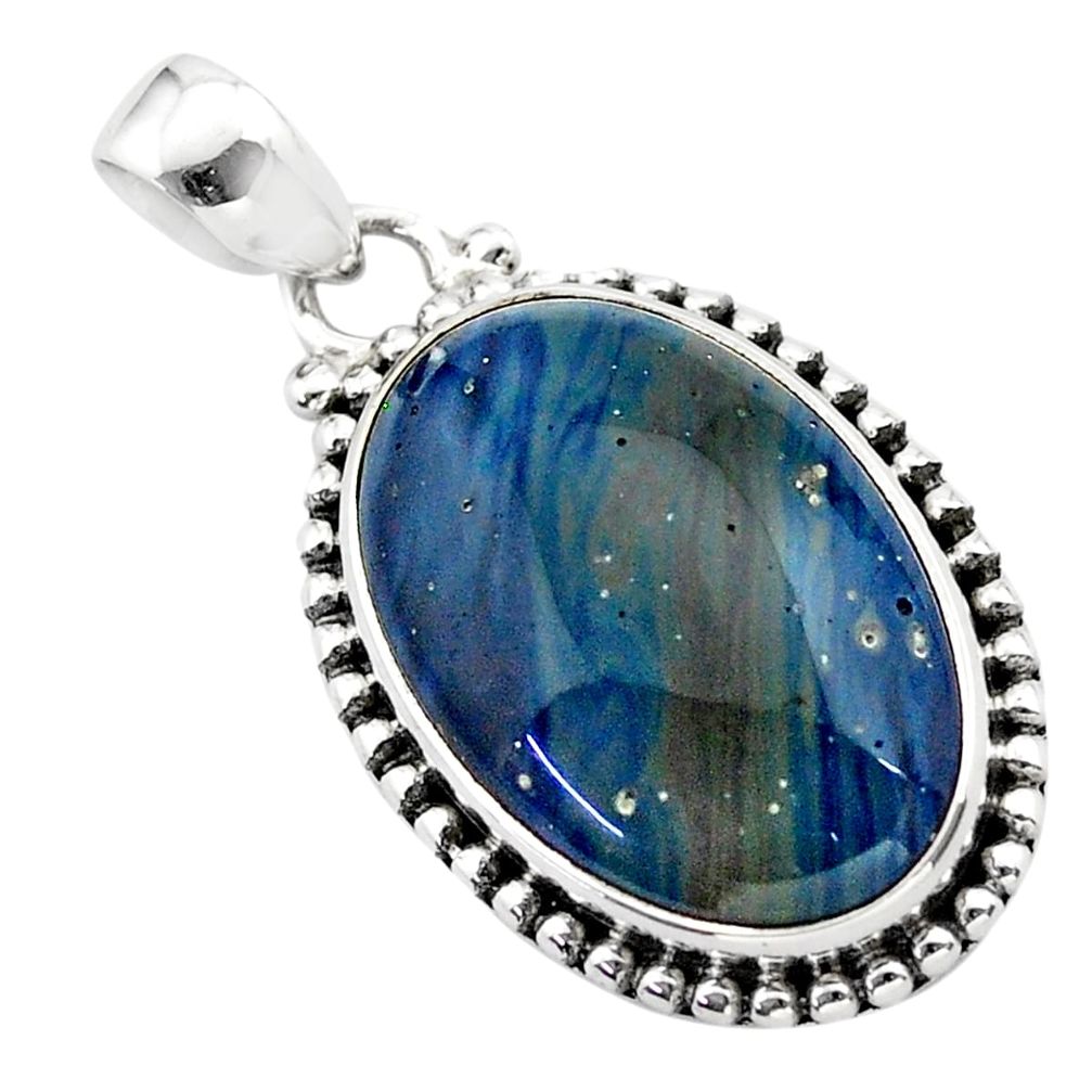 16.73cts natural blue swedish slag 925 sterling silver pendant jewelry t38768