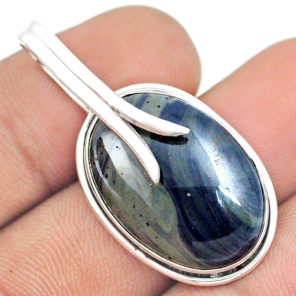 17.18cts natural blue swedish slag 925 sterling silver pendant jewelry u22149