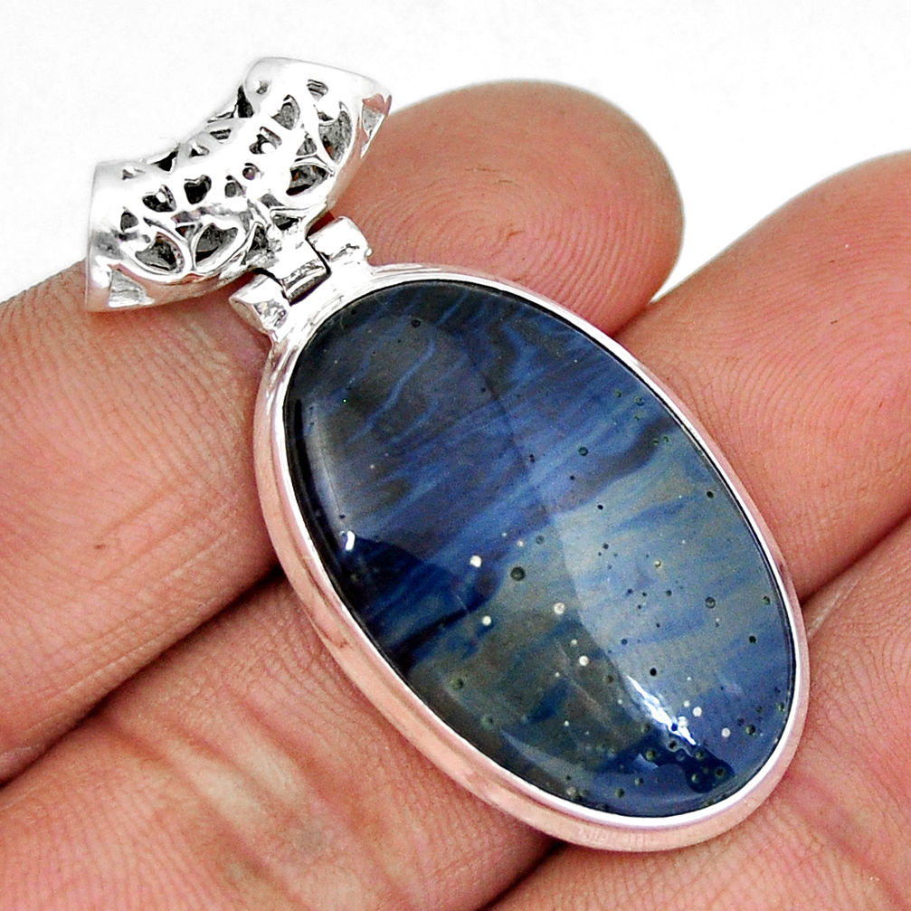 19.34cts natural blue swedish slag 925 sterling silver pendant jewelry y8627