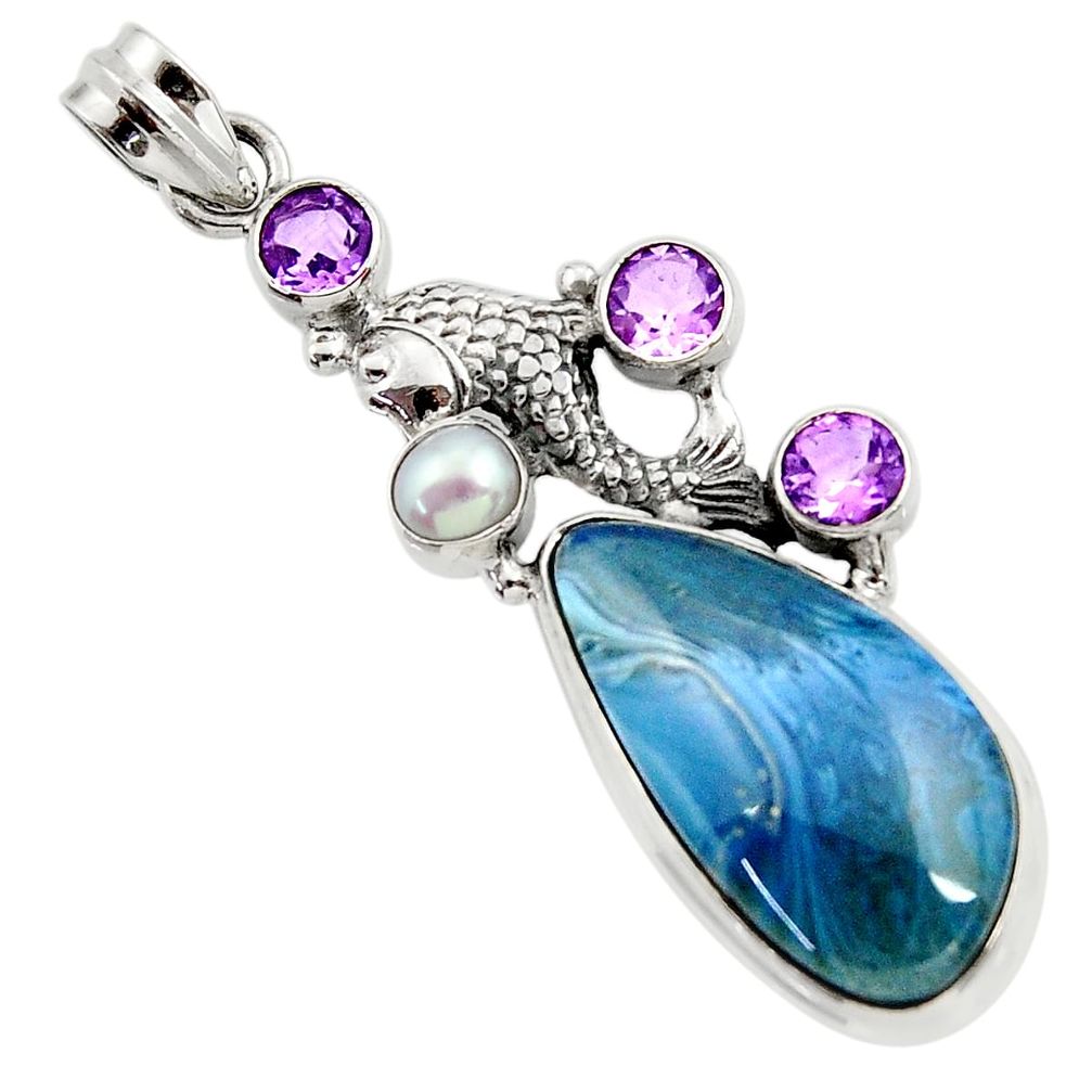 ag amethyst pearl 925 silver fish pendant d45503