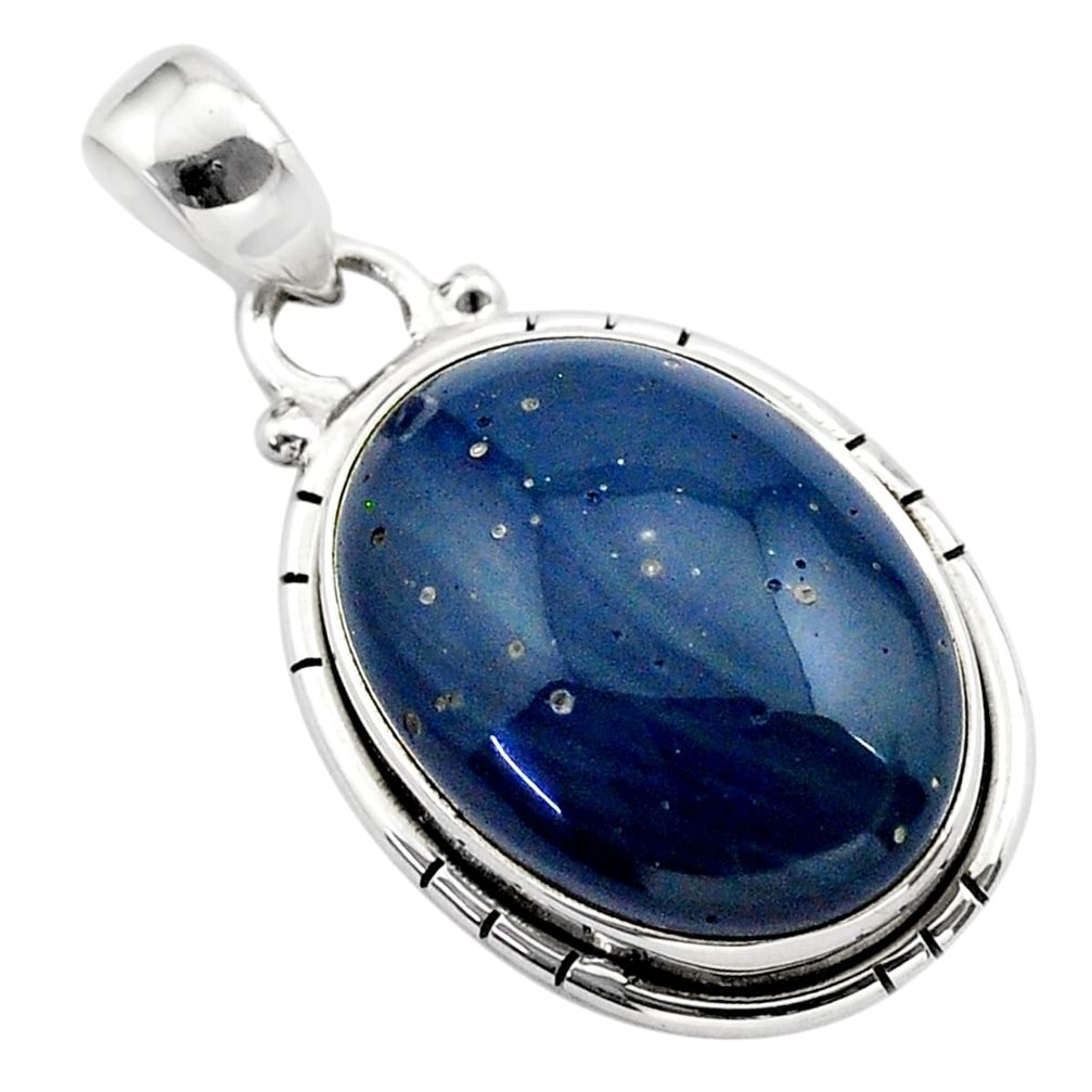 15.65cts natural blue swedish slag oval shape sterling silver pendant t38795