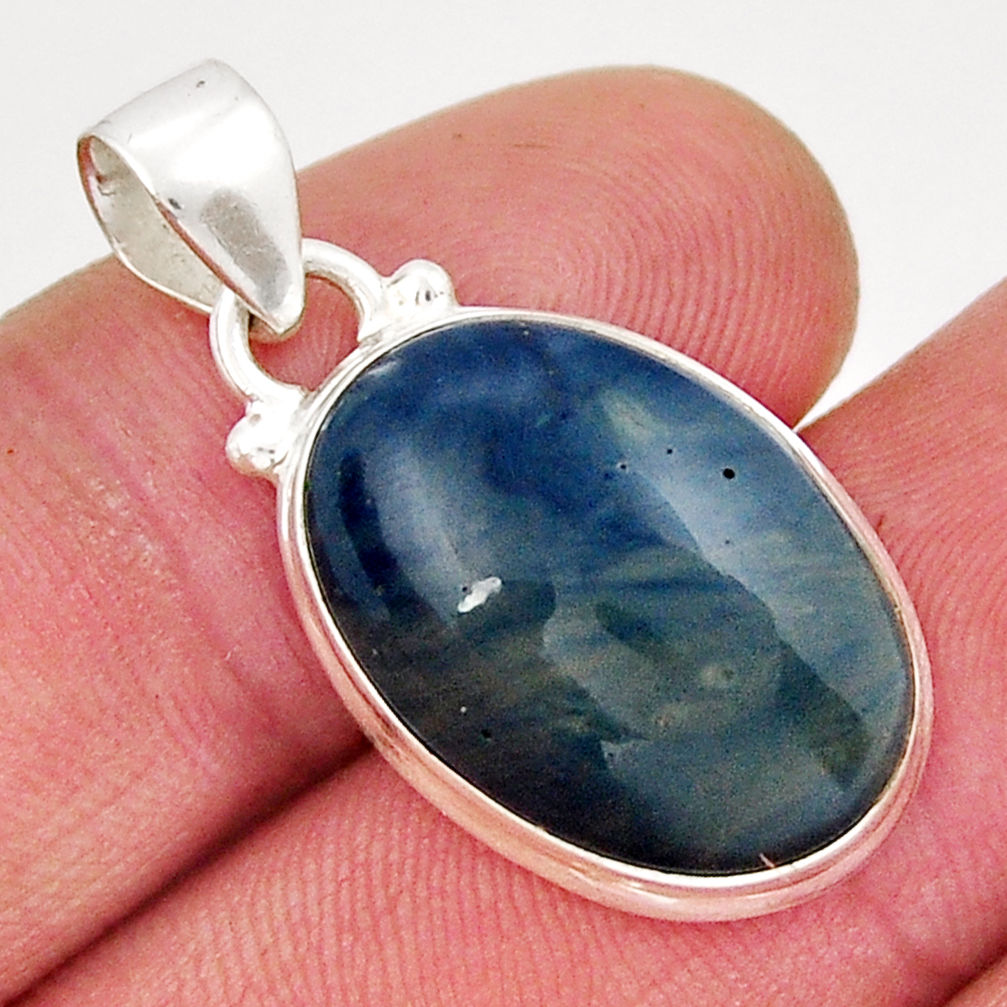 13.70cts natural blue swedish slag oval sterling silver pendant jewelry y19025
