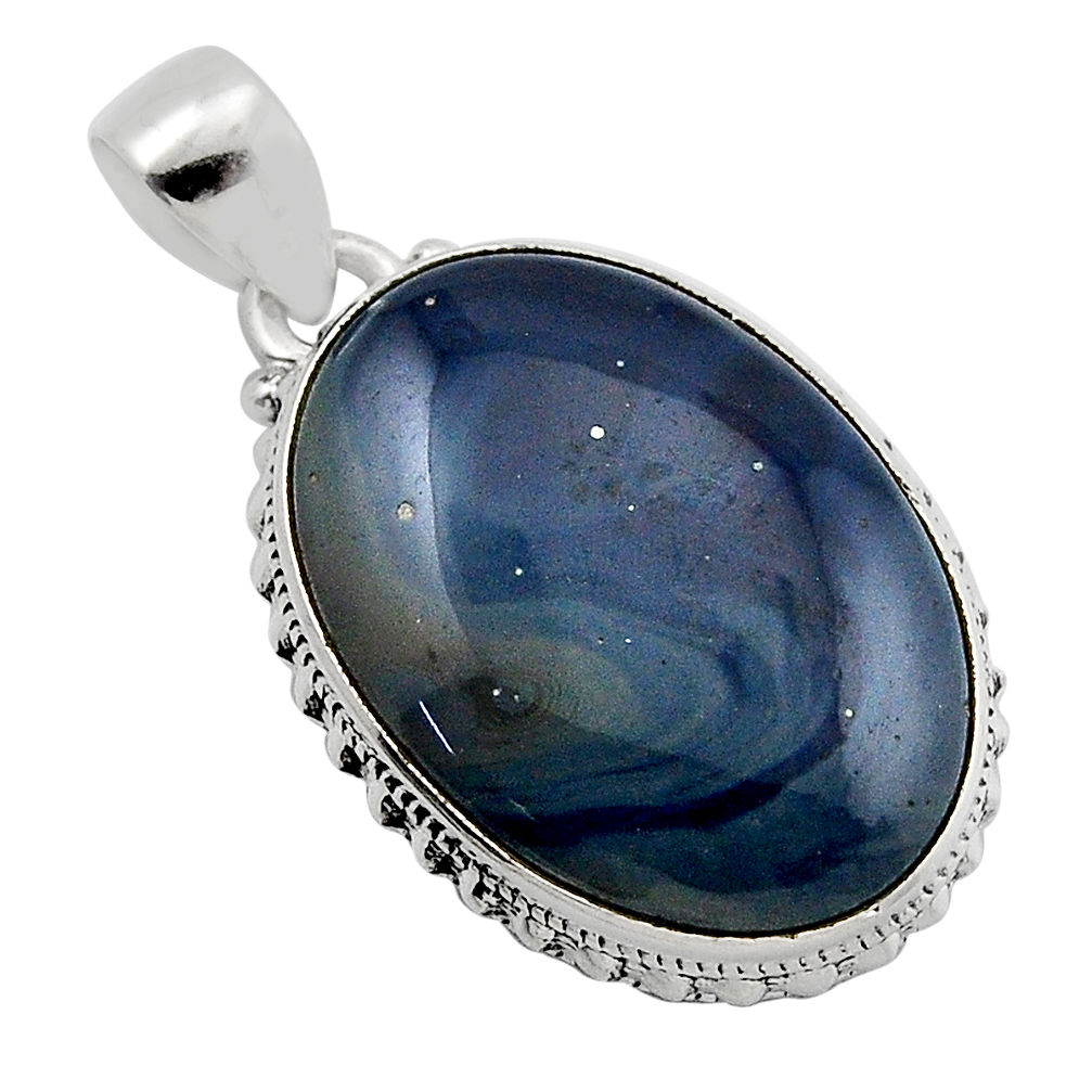 16.01cts natural blue swedish slag oval sterling silver pendant jewelry y86827