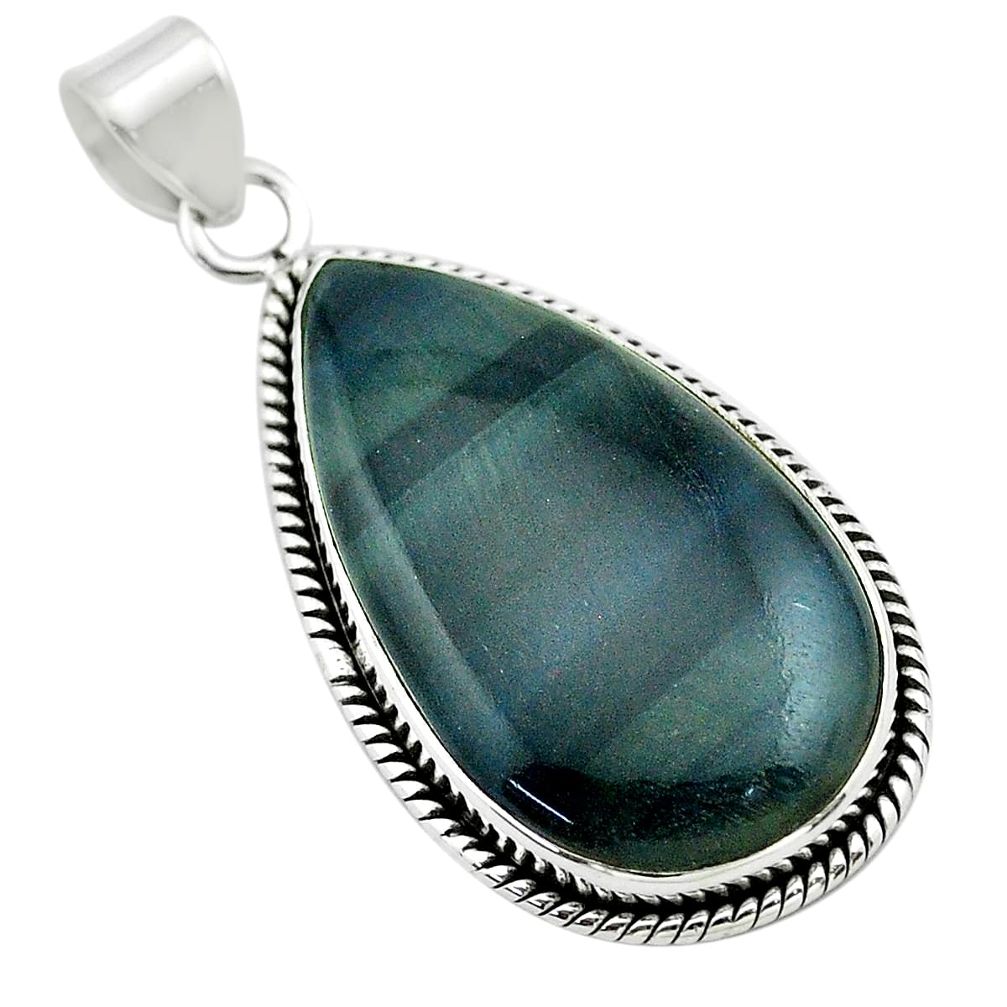 18.94cts natural blue swedish slag pear 925 sterling silver pendant t53555