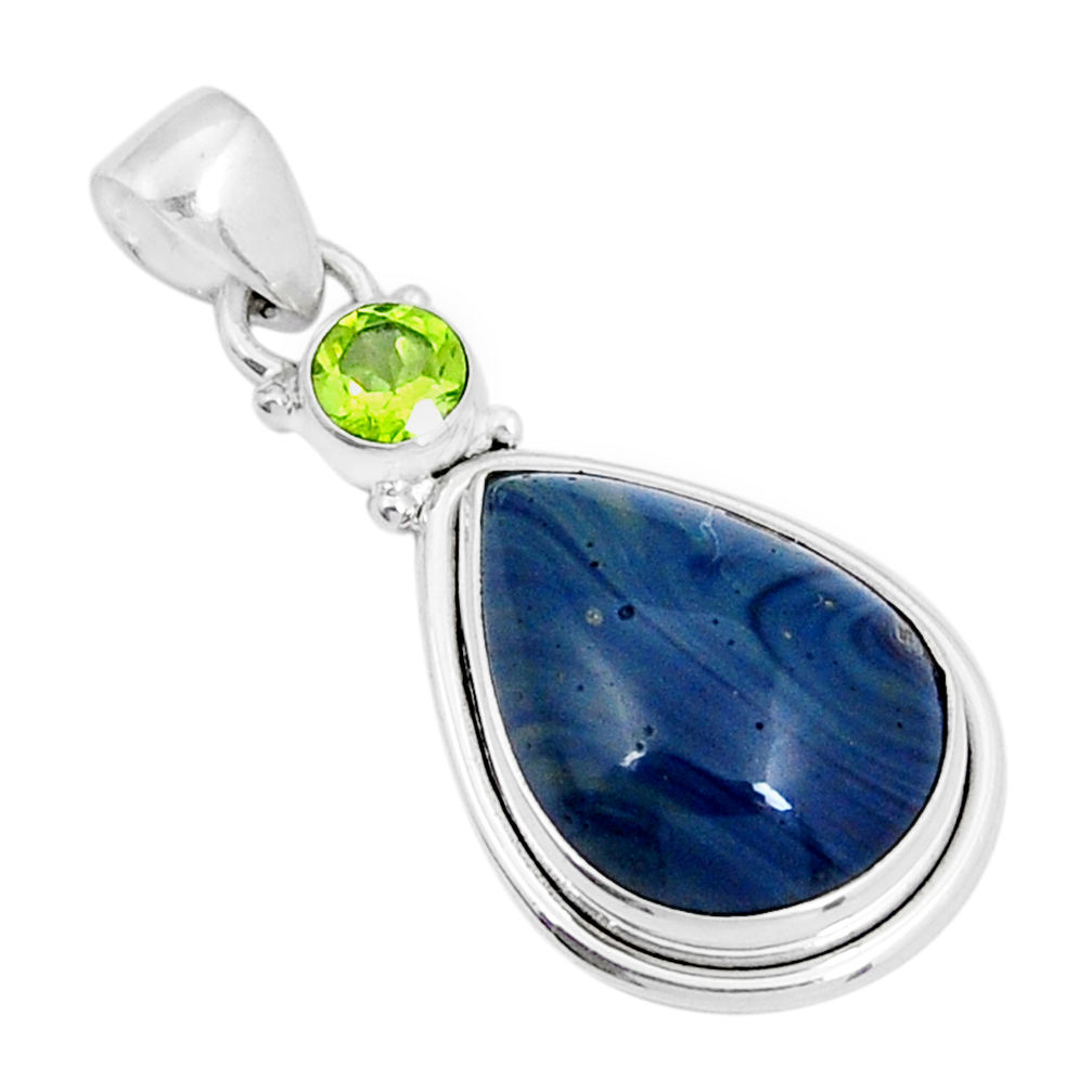 12.67cts natural blue swedish slag pear peridot sterling silver pendant y5631