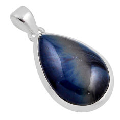 14.07cts natural blue swedish slag pear sterling silver pendant jewelry n24762