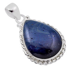 15.58cts natural blue swedish slag pear sterling silver pendant jewelry n30747