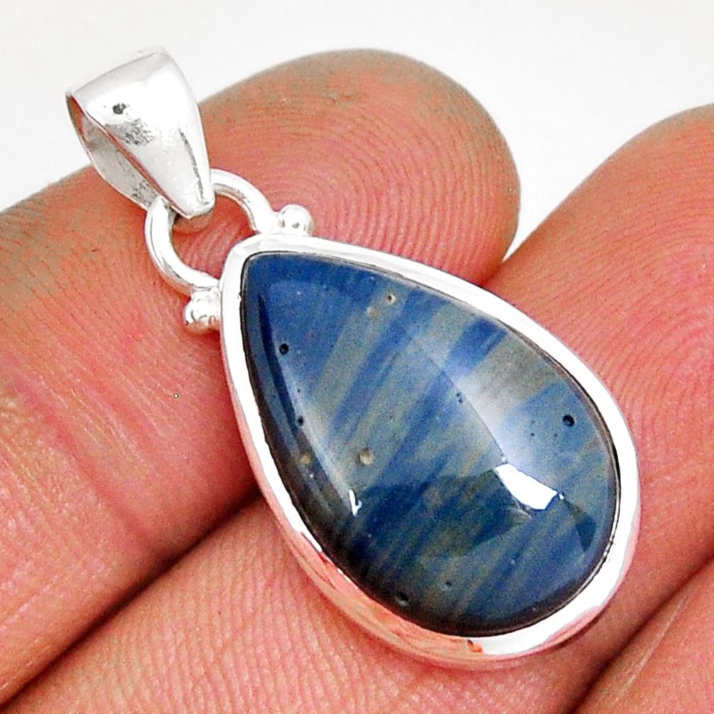 10.71cts natural blue swedish slag pear sterling silver pendant jewelry y5816