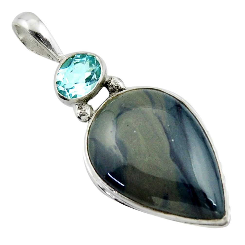 18.68cts natural blue swedish slag topaz 925 sterling silver pendant r41707