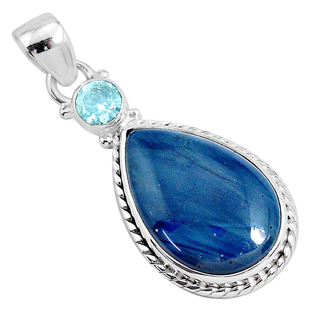 14.23cts natural blue swedish slag topaz 925 sterling silver pendant r94527