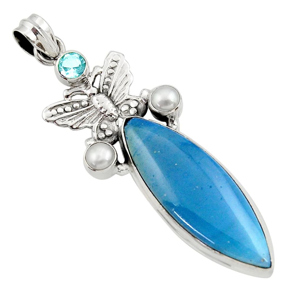 ag topaz pearl silver butterfly pendant d45507