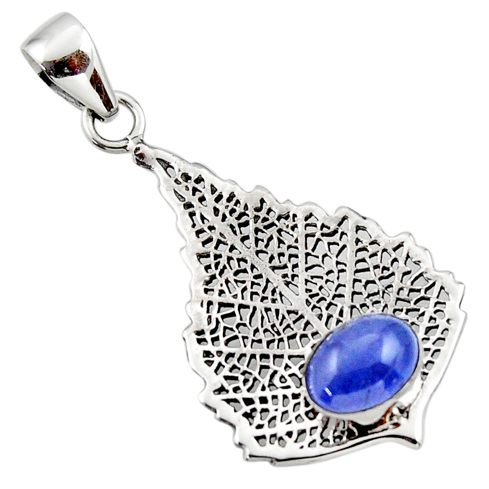3.19cts natural blue tanzanite 925 sterling silver deltoid leaf pendant r48369