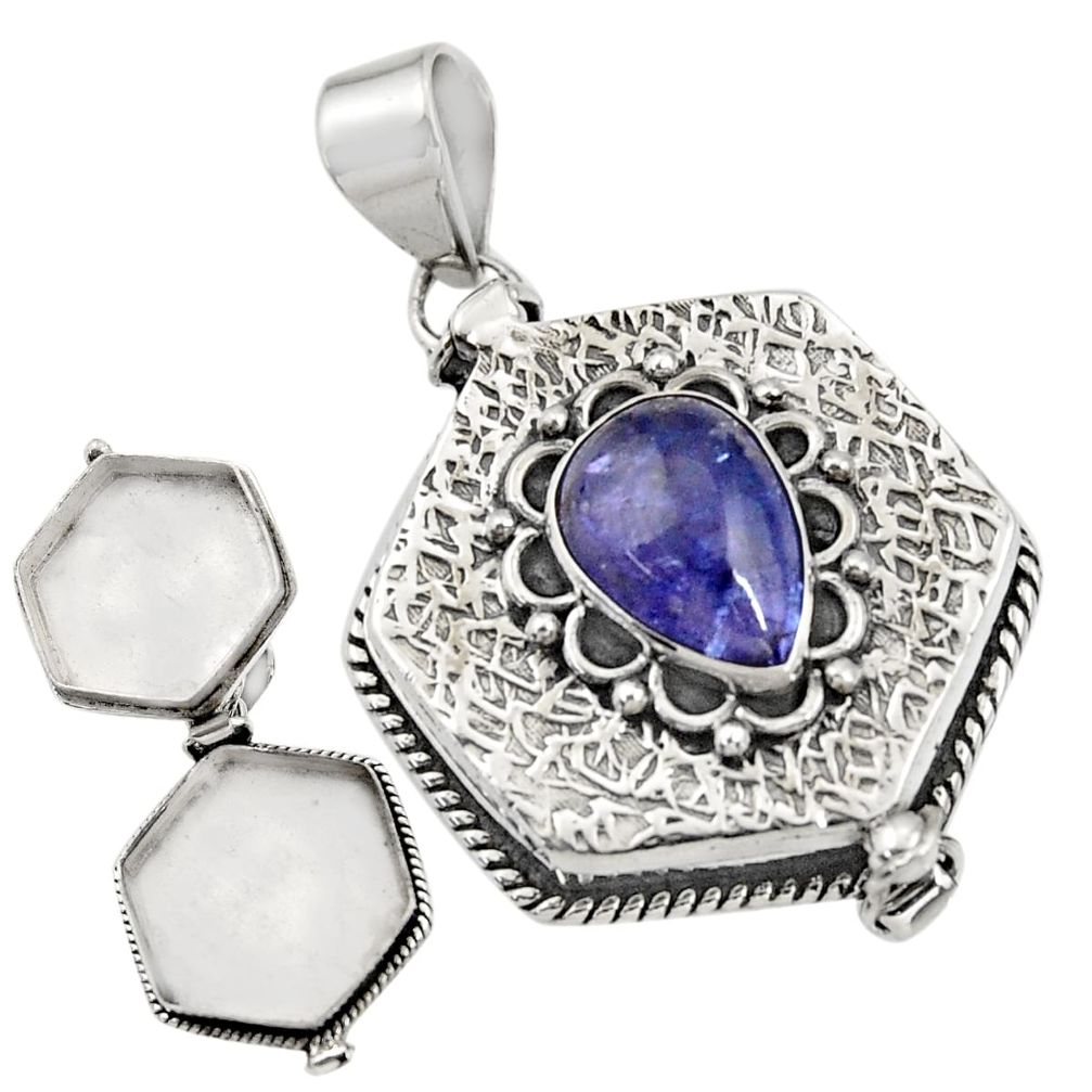 4.50cts natural blue tanzanite 925 sterling silver poison box pendant r30661