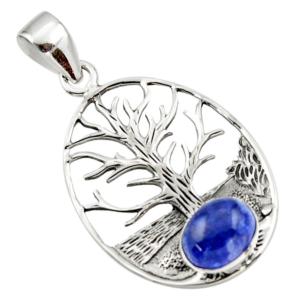 3.37cts natural blue tanzanite 925 sterling silver tree of life pendant r48363