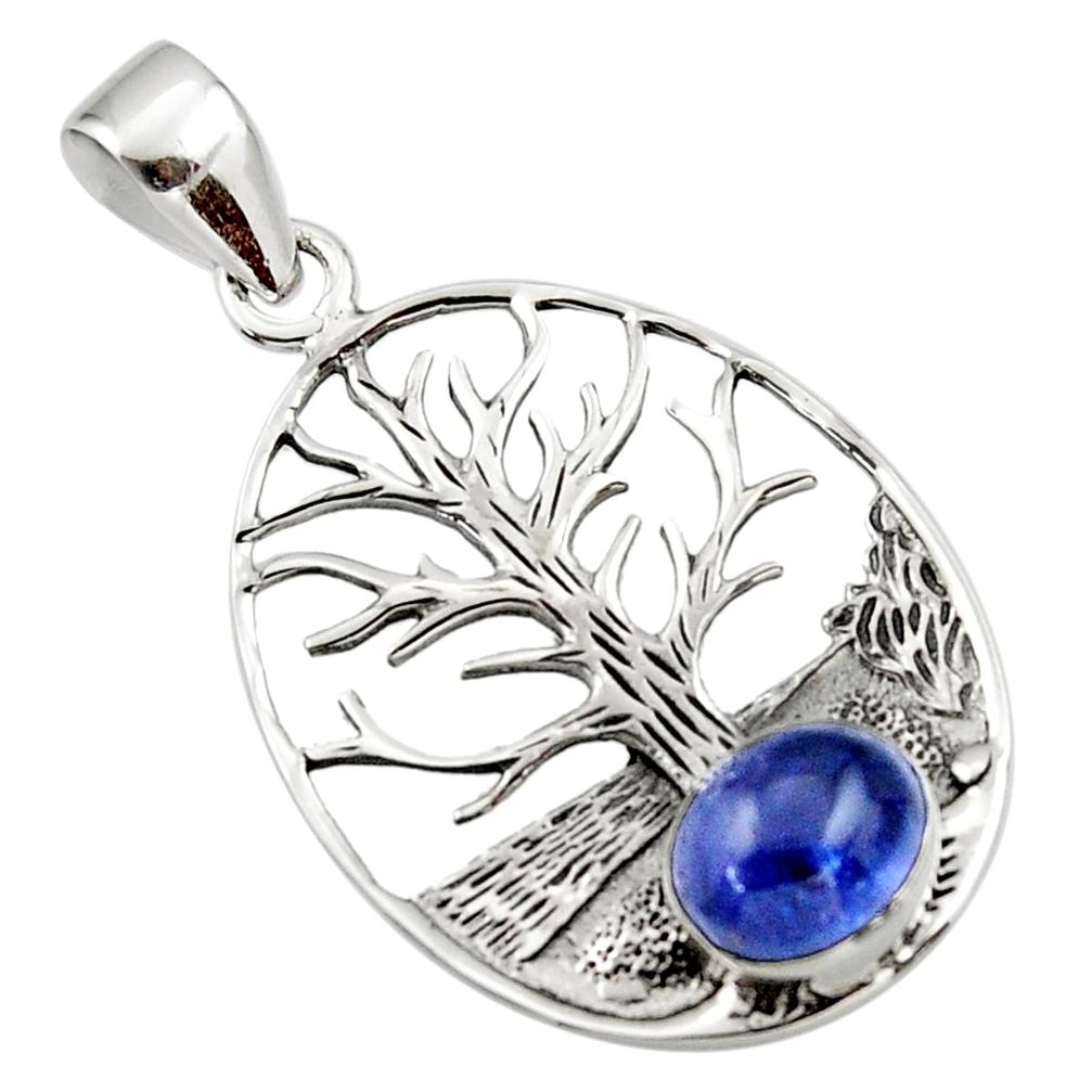 3.02cts natural blue tanzanite 925 sterling silver tree of life pendant r48365