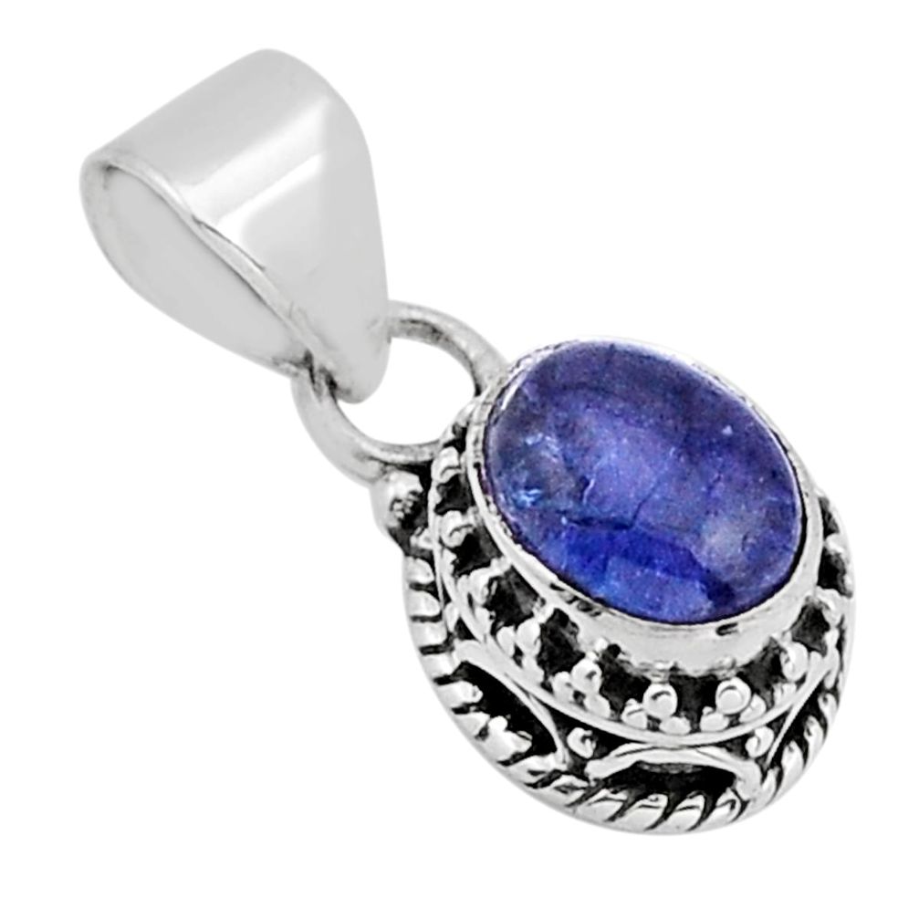 2.28cts natural blue tanzanite oval 925 sterling silver pendant jewelry y82005