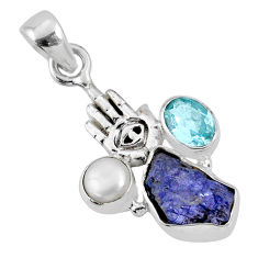 Clearance Sale- 8.77cts natural blue tanzanite rough 925 silver hand of god hamsa pendant r62046