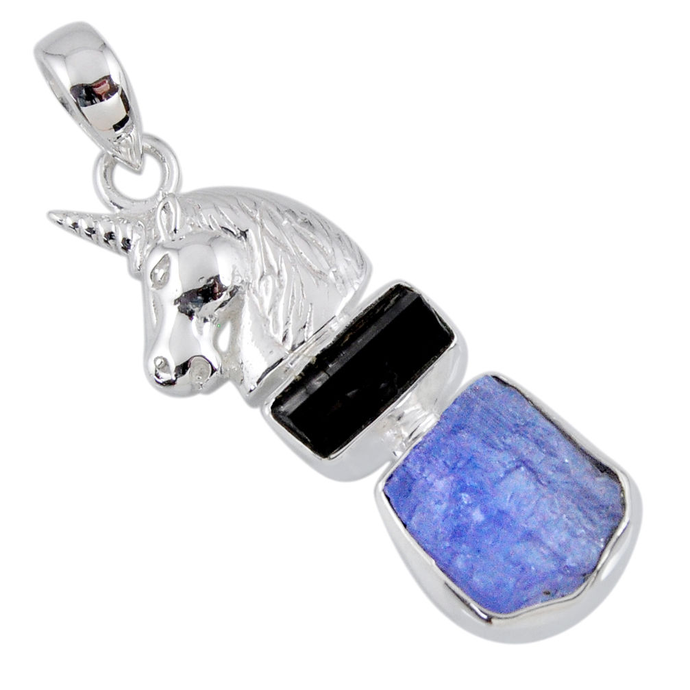 10.37cts natural blue tanzanite rough 925 silver horse pendant jewelry r55514