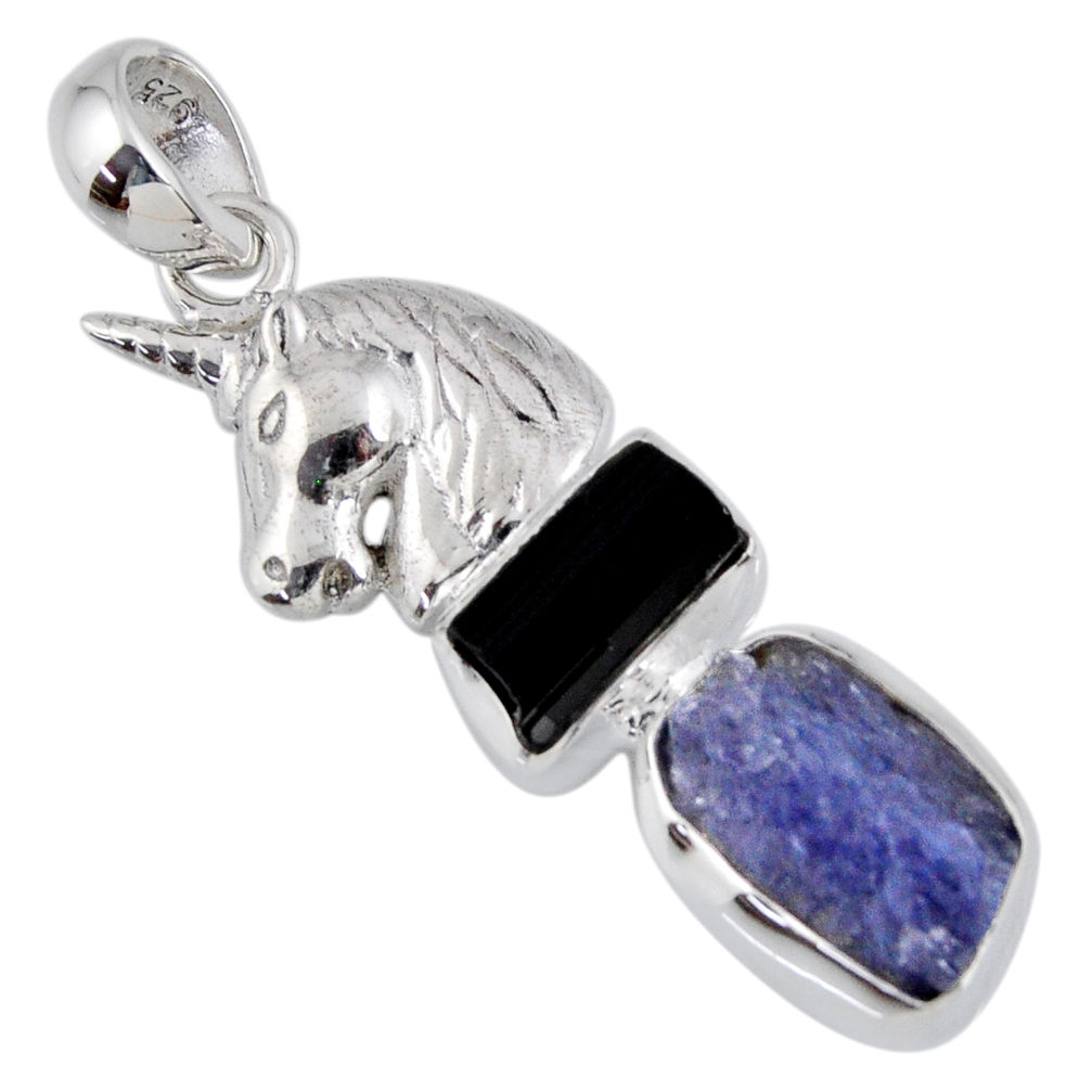 10.69cts natural blue tanzanite rough 925 silver horse pendant jewelry r55563