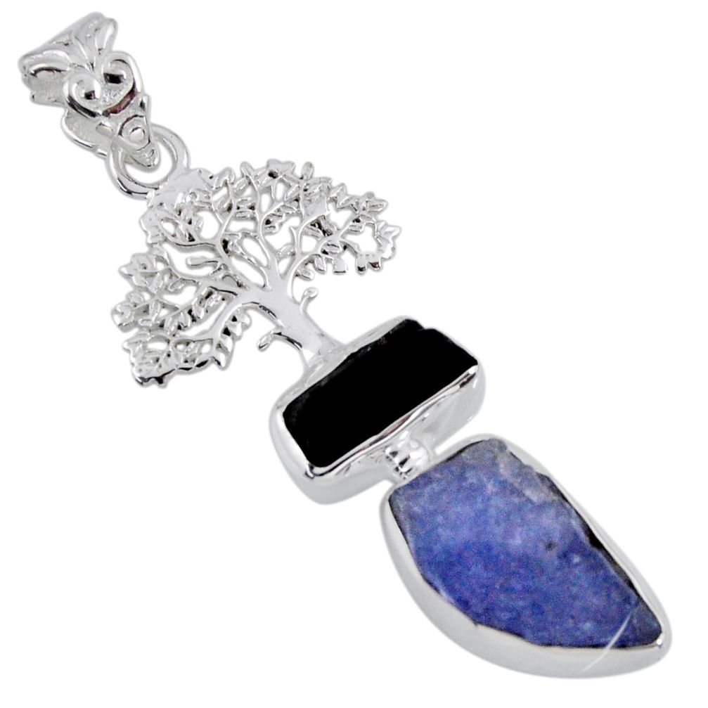 10.60cts natural blue tanzanite rough 925 silver tree of life pendant r55561