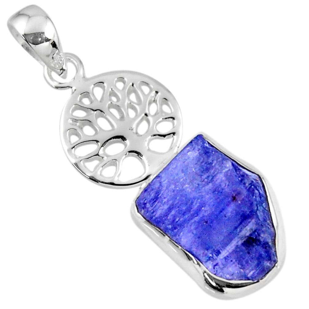 7.97cts natural blue tanzanite rough 925 silver tree of life pendant r56842