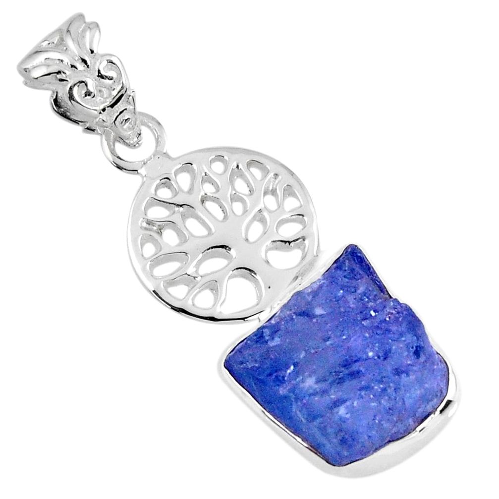 6.54cts natural blue tanzanite rough 925 silver tree of life pendant r56844