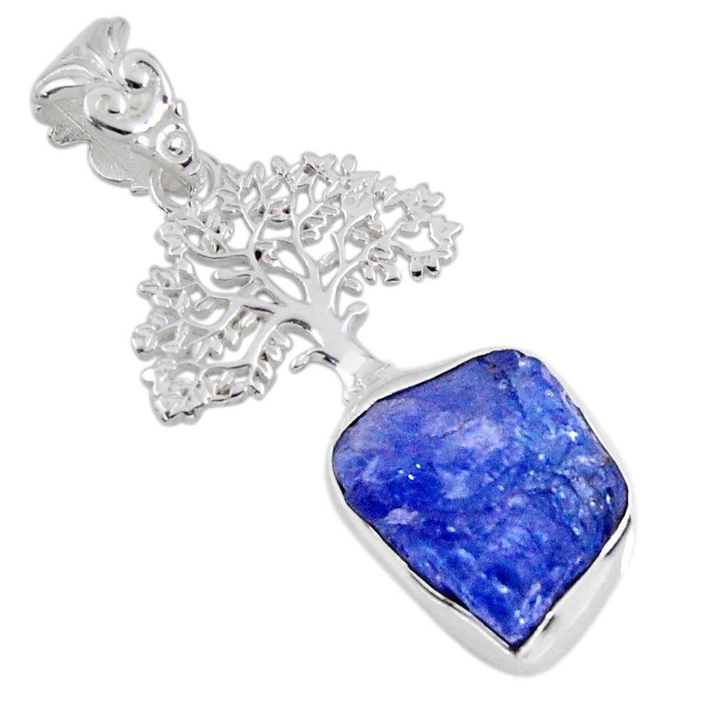 7.67cts natural blue tanzanite rough 925 silver tree of life pendant r56847