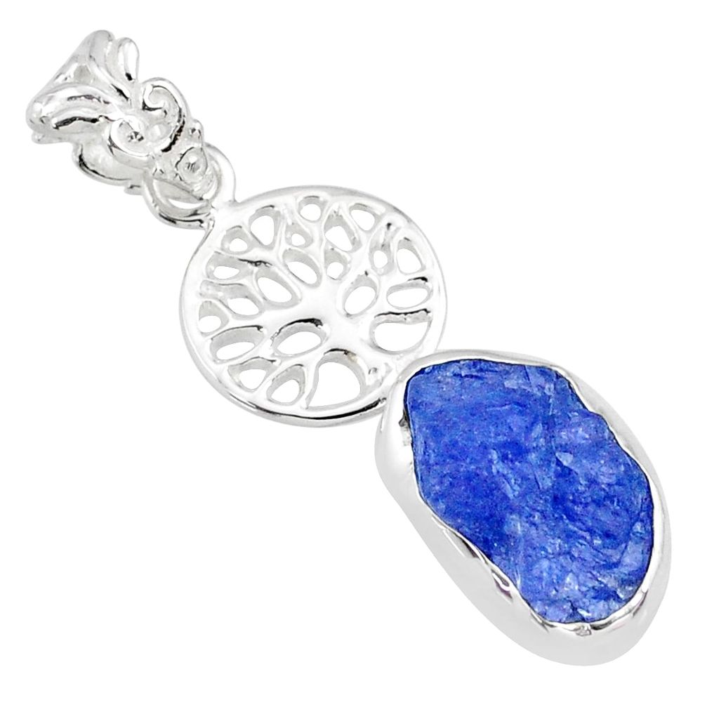 6.85cts natural blue tanzanite raw 925 silver tree of life pendant r80889