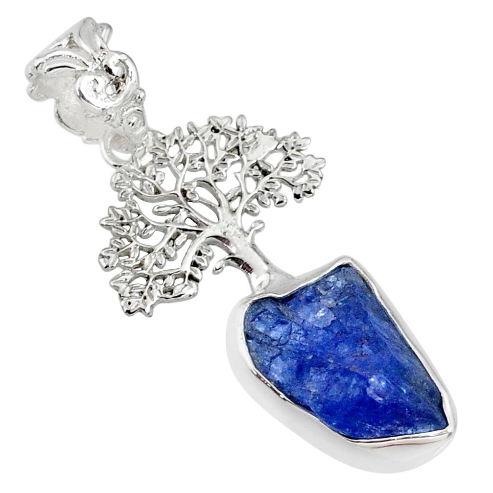 6.85cts natural blue tanzanite raw 925 silver tree of life pendant r80893