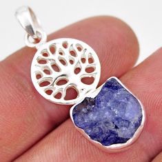 4.82cts natural blue tanzanite rough 925 silver tree of life pendant y42154