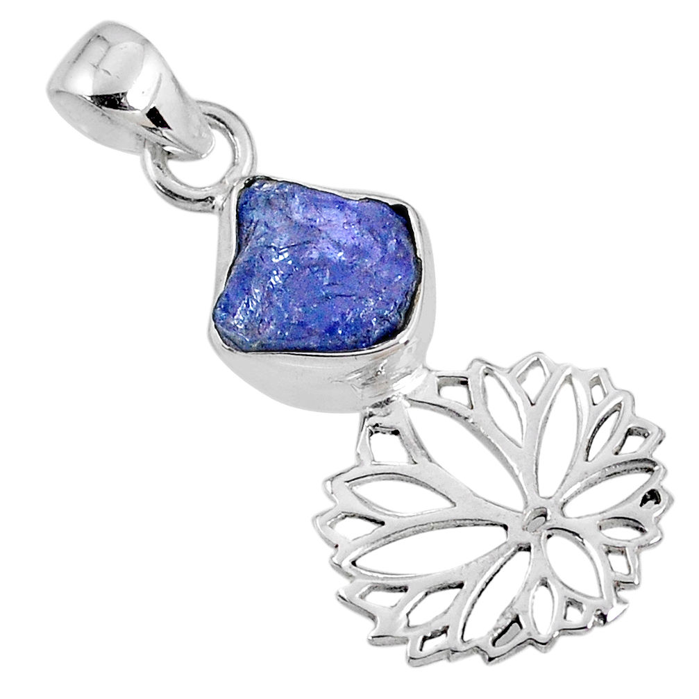 5.54cts natural blue tanzanite rough 925 sterling silver flower pendant r62063