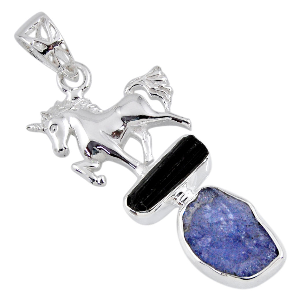 11.36cts natural blue tanzanite rough 925 sterling silver horse pendant r55509