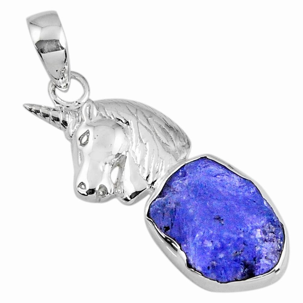 7.40cts natural blue tanzanite rough 925 sterling silver horse pendant r56843