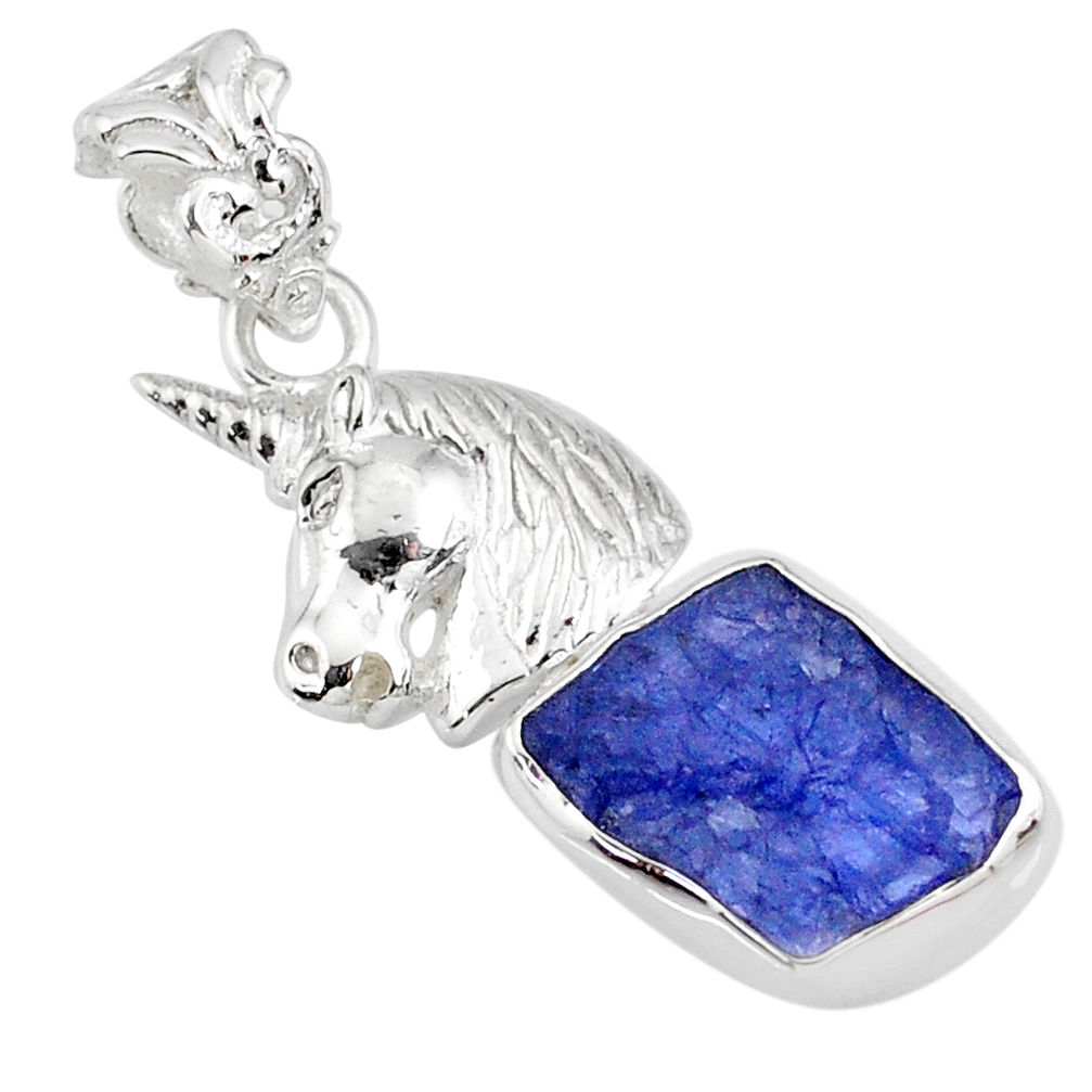 8.25cts natural blue tanzanite raw 925 sterling silver horse pendant r80896